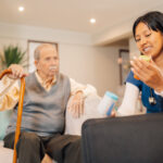 Medical support of a nurse visiting a old man at home